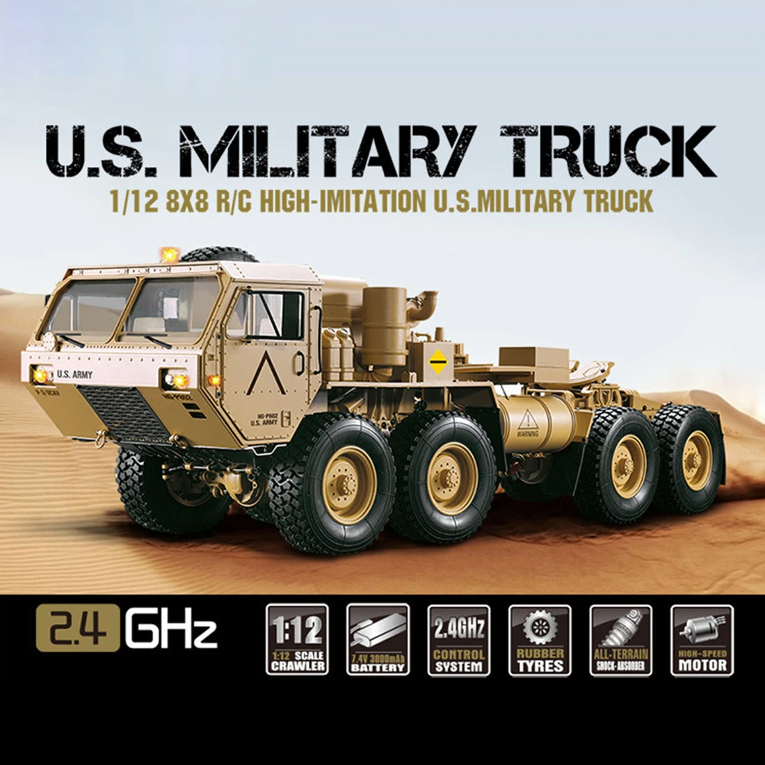 HG P802 1:12 2.4G RC Militray Truck 8x8 Remote Control Truck Model Heavy-duty Wheeled All Terrin Truck Kit - Sound And Light Version - Image 5