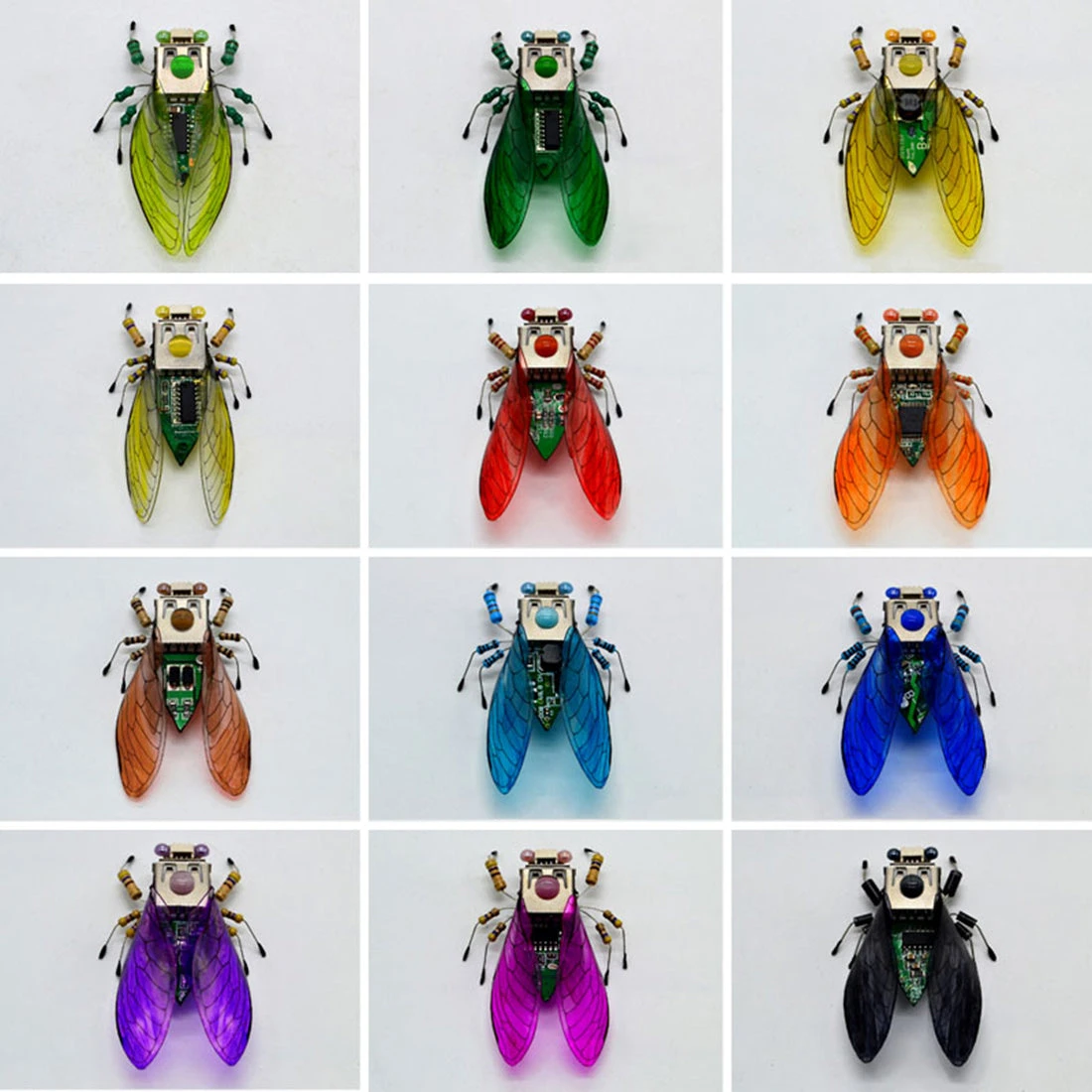 DIY Handmade Electronic 4 Insect Kits Electronic Badge Material Kit LED Lights - Dragonfly + Butterfly + Cicada + Hu Feng - Image 11