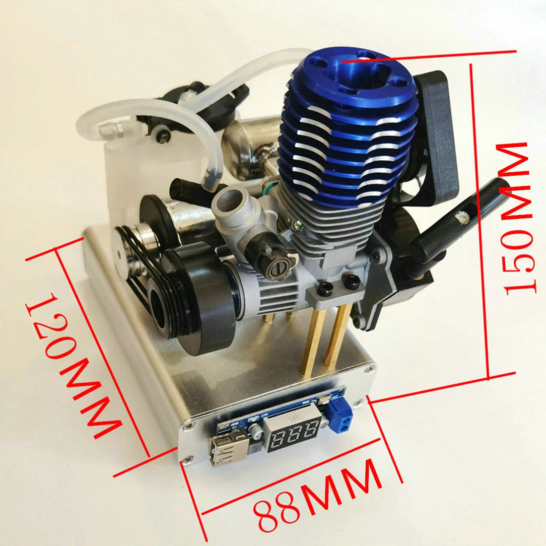 Level 15 12V 2 Stroke Methanol Nitro Engine Generator Model With Cooling Fan (5V 1.5A USB Charging) - Image 3