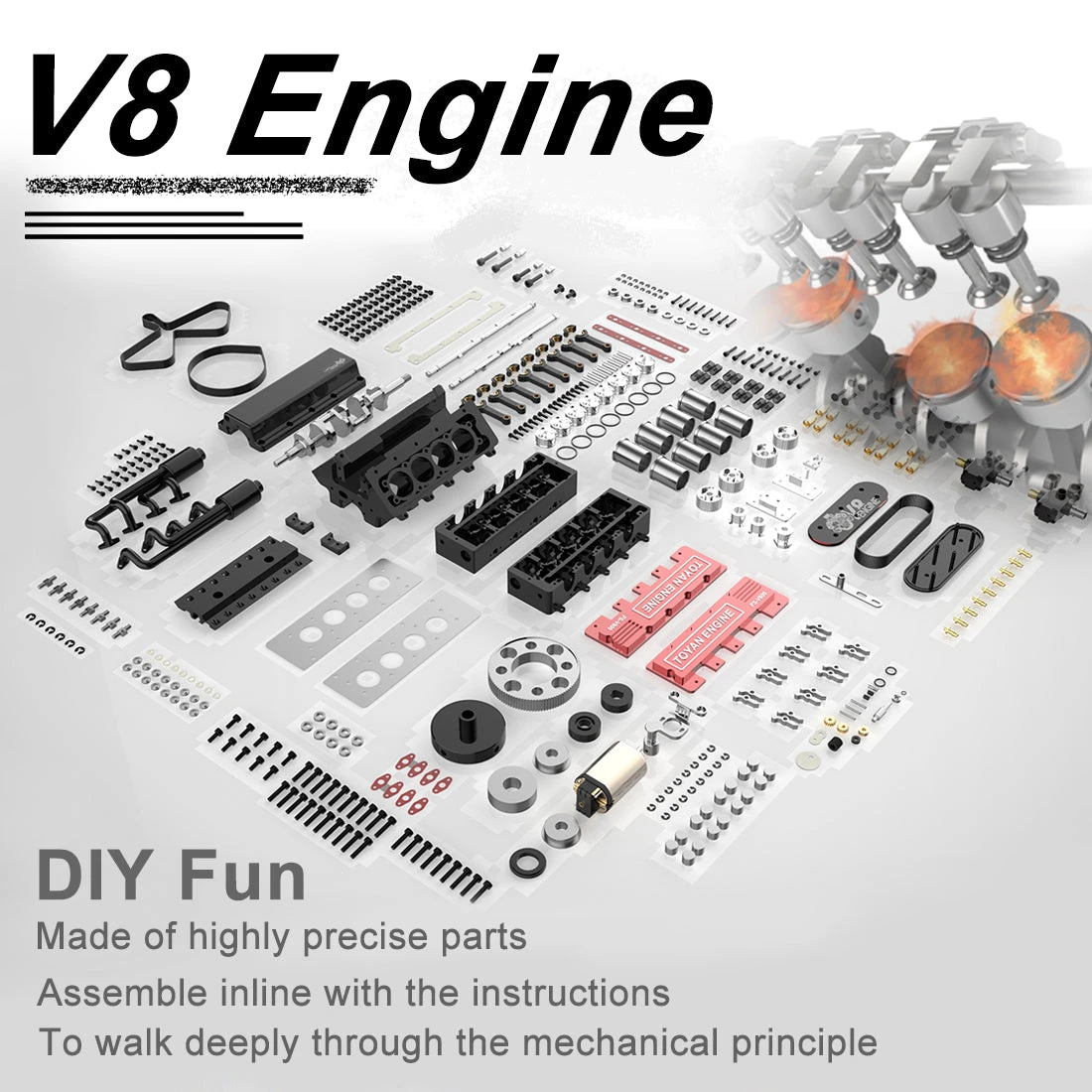 TOYAN V8 Engine FS-V800 28cc Nitro Engine - Build Your Own V8 Engine - V8 Engine Model Kit That Works - Image 6