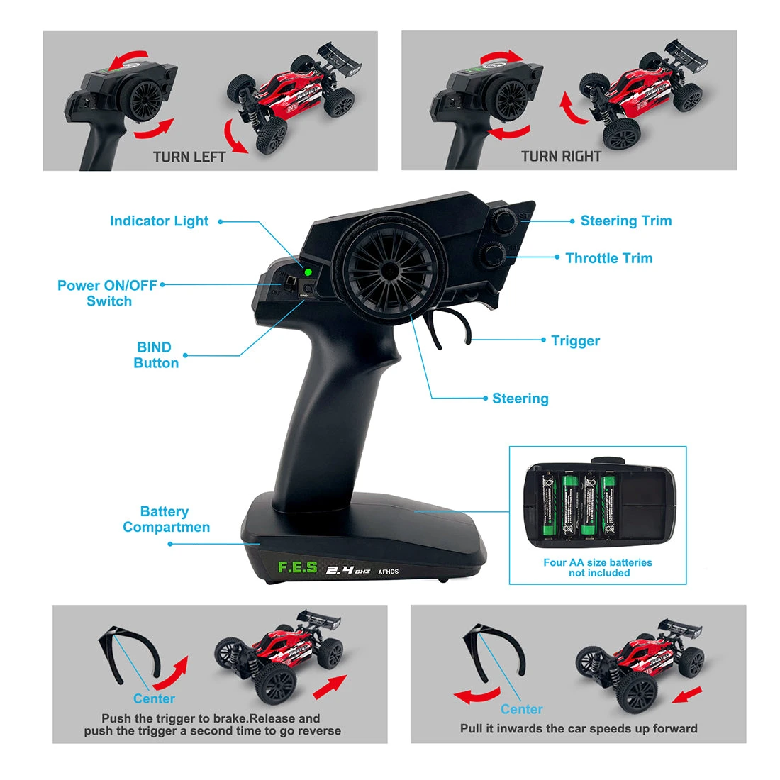 EXBONZAI 1:14 RC Car 4WD 40+KM/H EP Off-road Vehicle High Speed RC Model Car Toy RTR - Image 9