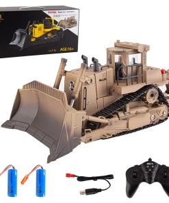 HUINA 1/16 D9R Armored Bulldozer 2.4GHz 9CH RC D9R Engineer Bulldozer Model Military Vehicle Models With Dual Batteries (Khaki)