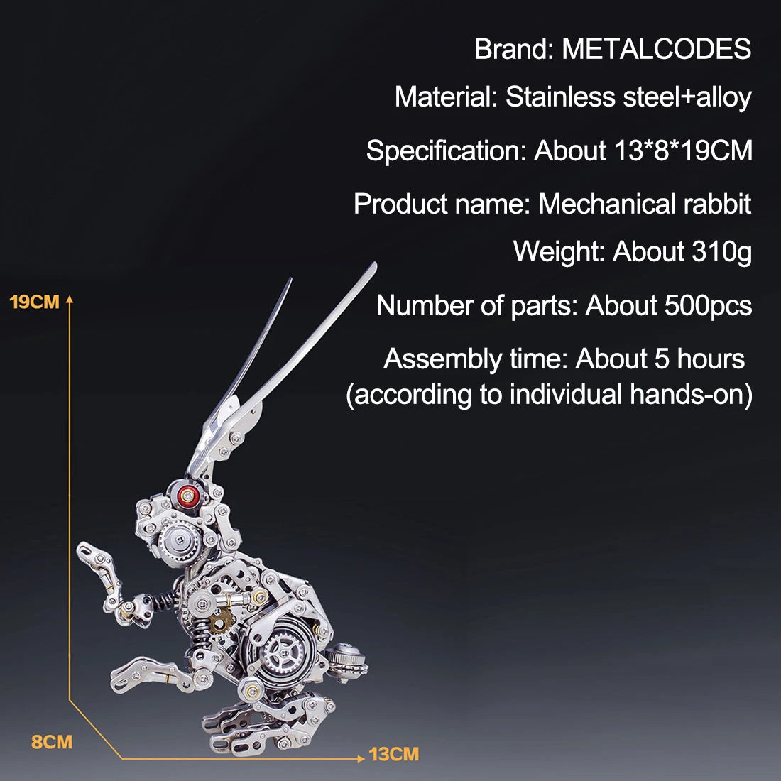 3D Puzzle DIY Model Kit Jigsaw Metal Punk Mechanical Rabbit Model Mechanical Assembly Crafts-500PCS - Image 12