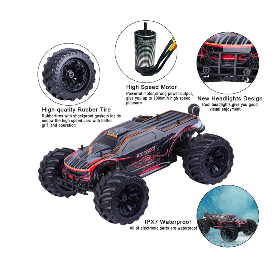 JLB Racing 11101 1:10 4WD 2.4G 80A RC Car Splashproof Flip Brushless Monster Remote Control Truck- RTR - Image 4