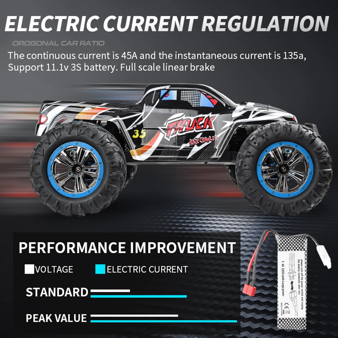 F19A 1/10 4WD 2.4G Metal Brushless High-speed Off-road Vehicle All-terrain Electric Climbing RC Car Monster Truck Model Toy With 3 Batteries - Black - Image 2
