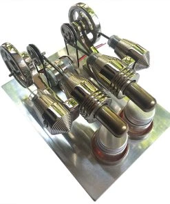 Two-cylinder Stirling Engine Model With LED Metal Generator External Combustion Engine Model