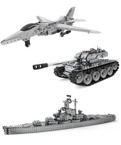 3D Metal Puzzle DIY Metal Battleship Fighter Aircraft Tank Set Assembled Toy Dominating The Land Sea And Air Combination-2493PCS