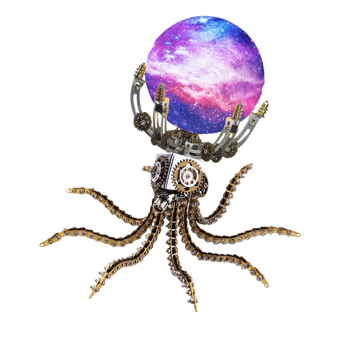3D Metal Steampunk Galaxy Craft Puzzle Mechanical Octopus With 16 Colors Tap And Remote Control Lamp Model DIY Assembly For Home Decor Creative Gift-1060PCS - Image 8