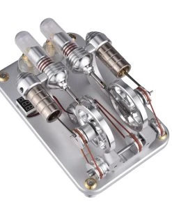 ENJOMOR 2 Cylinder Stirling Engine Model Generator Model With Voltage Meter And LED Lamp Bead - STEM Toy