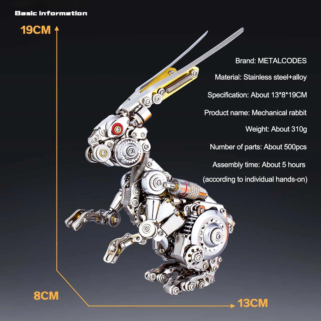3D Puzzle DIY Model Kit Jigsaw Metal Punk Mechanical Rabbit Model Mechanical Assembly Crafts-500PCS - Image 6