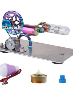Metal Gamma Hot-air Stirling Engine Model With LED Colored Lights Educational Toys Gifts