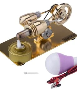 ENJOMOR Gamma Hot Air Stirling Engine Model Mini Electric Generator With LED Light And Bulb - STEM Toy