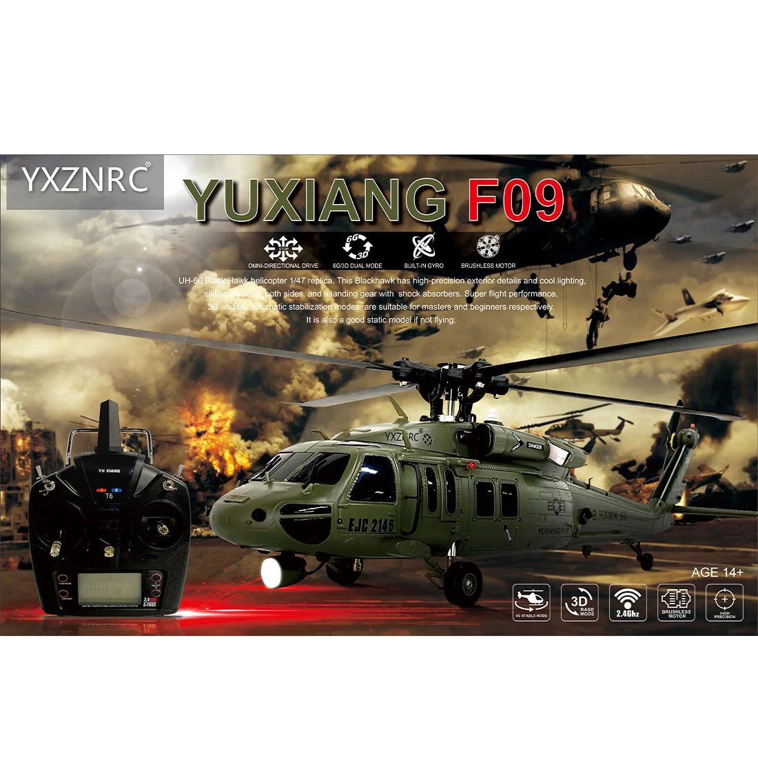 YUXIANG YXZNRC F09 1/47 RC Airplane 2.4G 6CH Brushless Direct Drive RC Helicopter Model (RTF Edition) - Image 5
