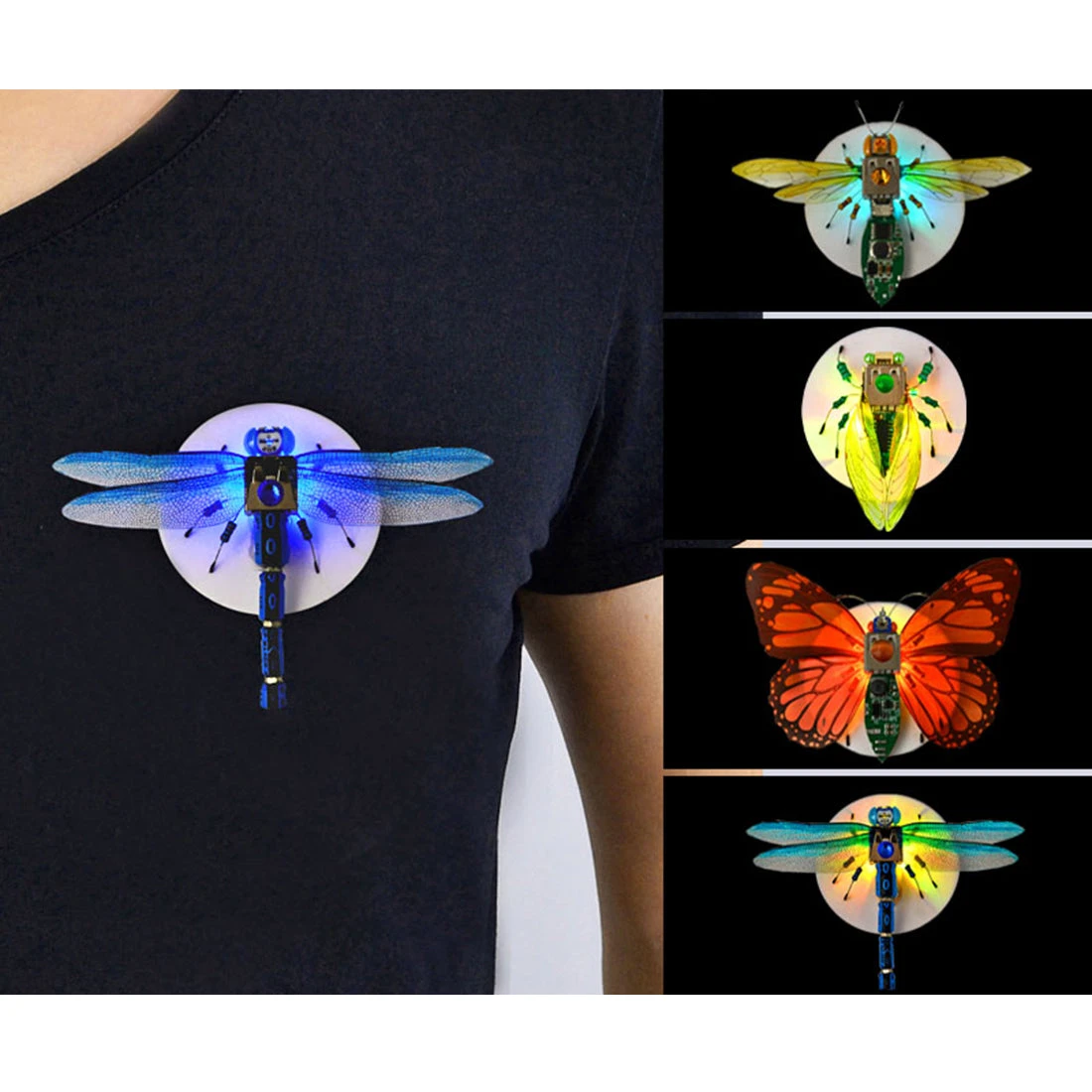 DIY Handmade Electronic 4 Insect Kits Electronic Badge Material Kit LED Lights - Dragonfly + Butterfly + Cicada + Hu Feng - Image 14