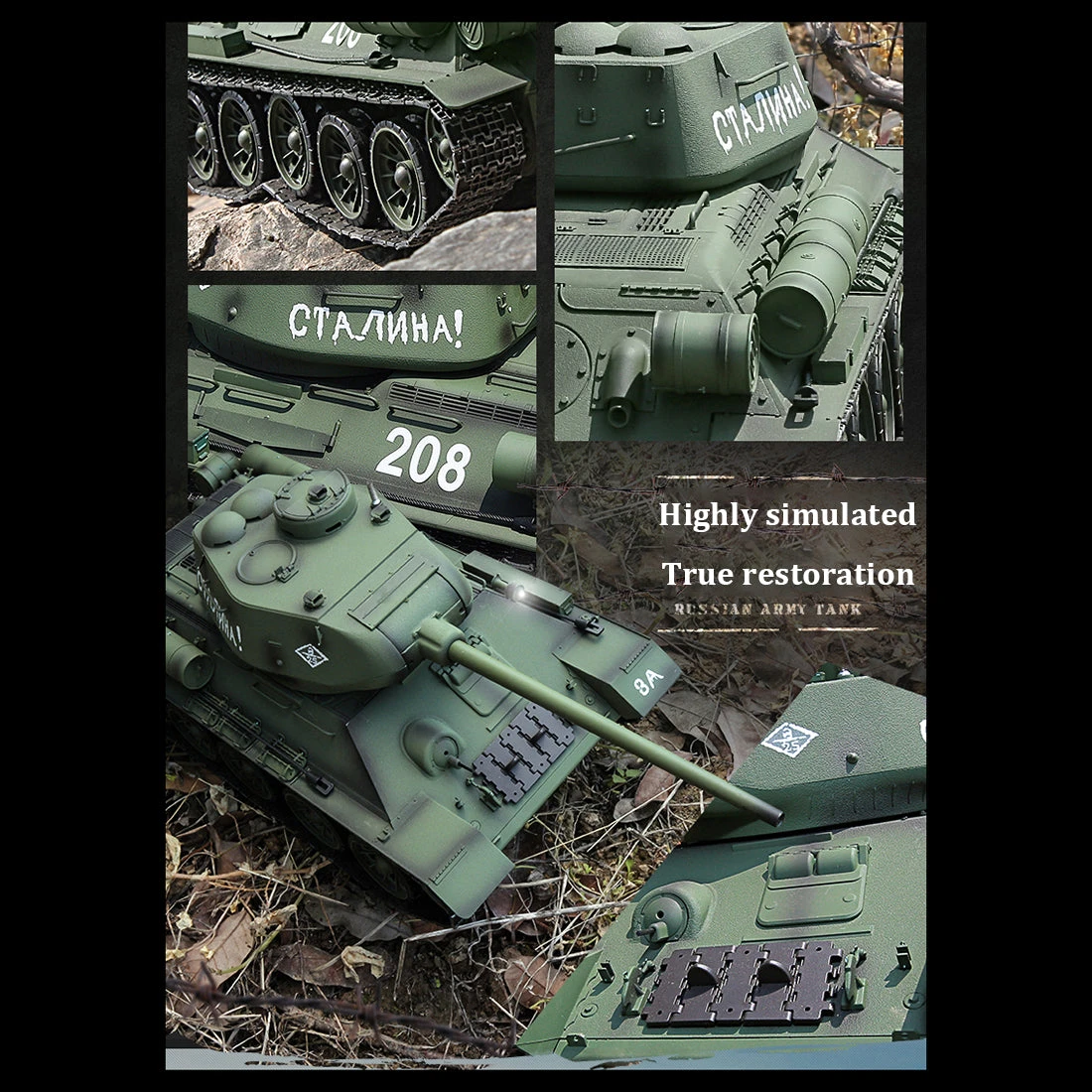 1/16 RC Tank Soviet T-34 Medium Tank 2.4G Remote Control Model Military Tank With Sound Smoke Shooting Effect - Upgraded Edition - Image 11
