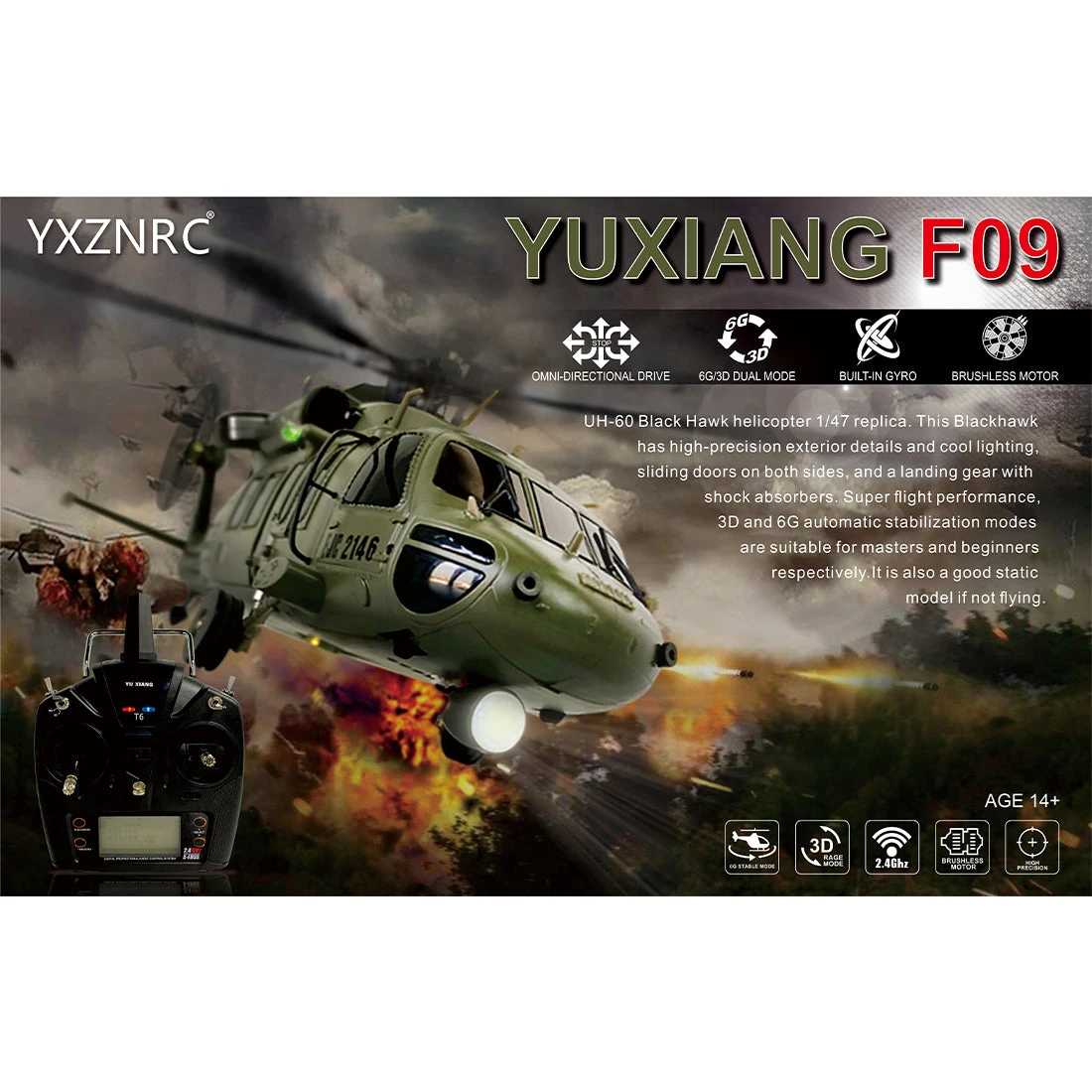YUXIANG YXZNRC F09 1/47 RC Airplane 2.4G 6CH Brushless Direct Drive RC Helicopter Model (RTF Edition) - Image 6