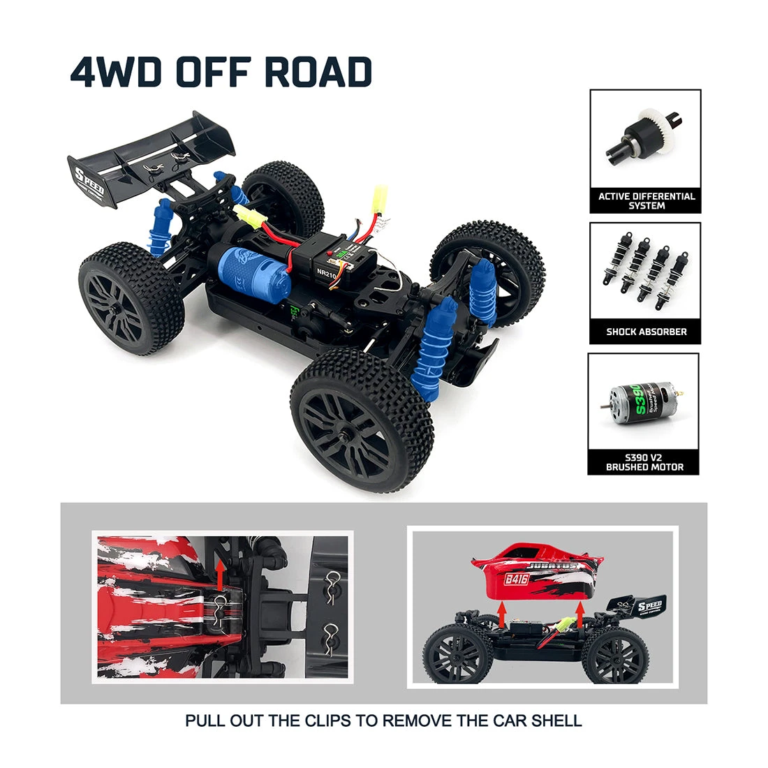 EXBONZAI 1:14 RC Car 4WD 40+KM/H EP Off-road Vehicle High Speed RC Model Car Toy RTR - Image 8