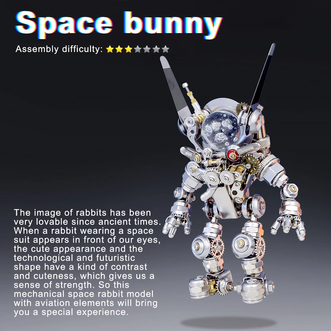 3D DIY Assembly Metal Mechanical Aerospace Rabbit With Lights & Stand Model Sci-fi Punk Toy Set -500CS - Image 4