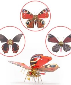 3D Metal Butterfly Model Kit, 3 In 1 Steampunk Butterfly (200PCS+/Red) - Diaethria Dodone, Papilio & Peacock Butterfly