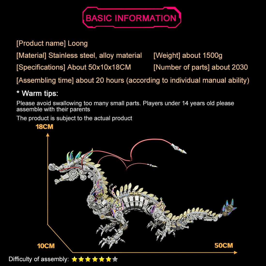 3D Metal Mechanical Dragon Crafts DIY Assembly Model Kit Art Device For Kids, Teens And Adults-2030+PCS - Image 5