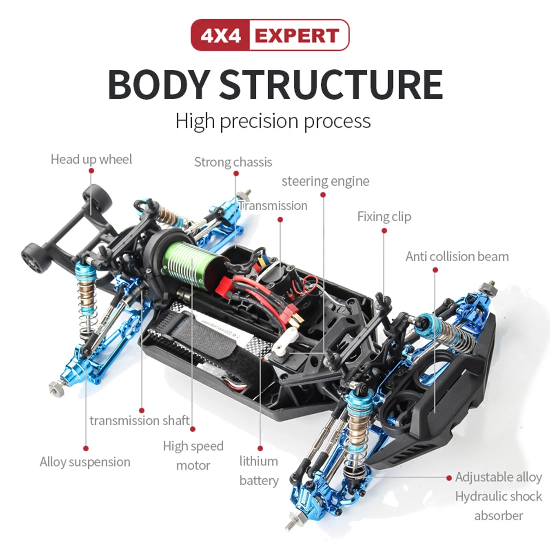 F19A 1/10 4WD 2.4G Metal Brushless High-speed Off-road Vehicle All-terrain Electric Climbing RC Car Monster Truck Model Toy With 3 Batteries - Black - Image 10