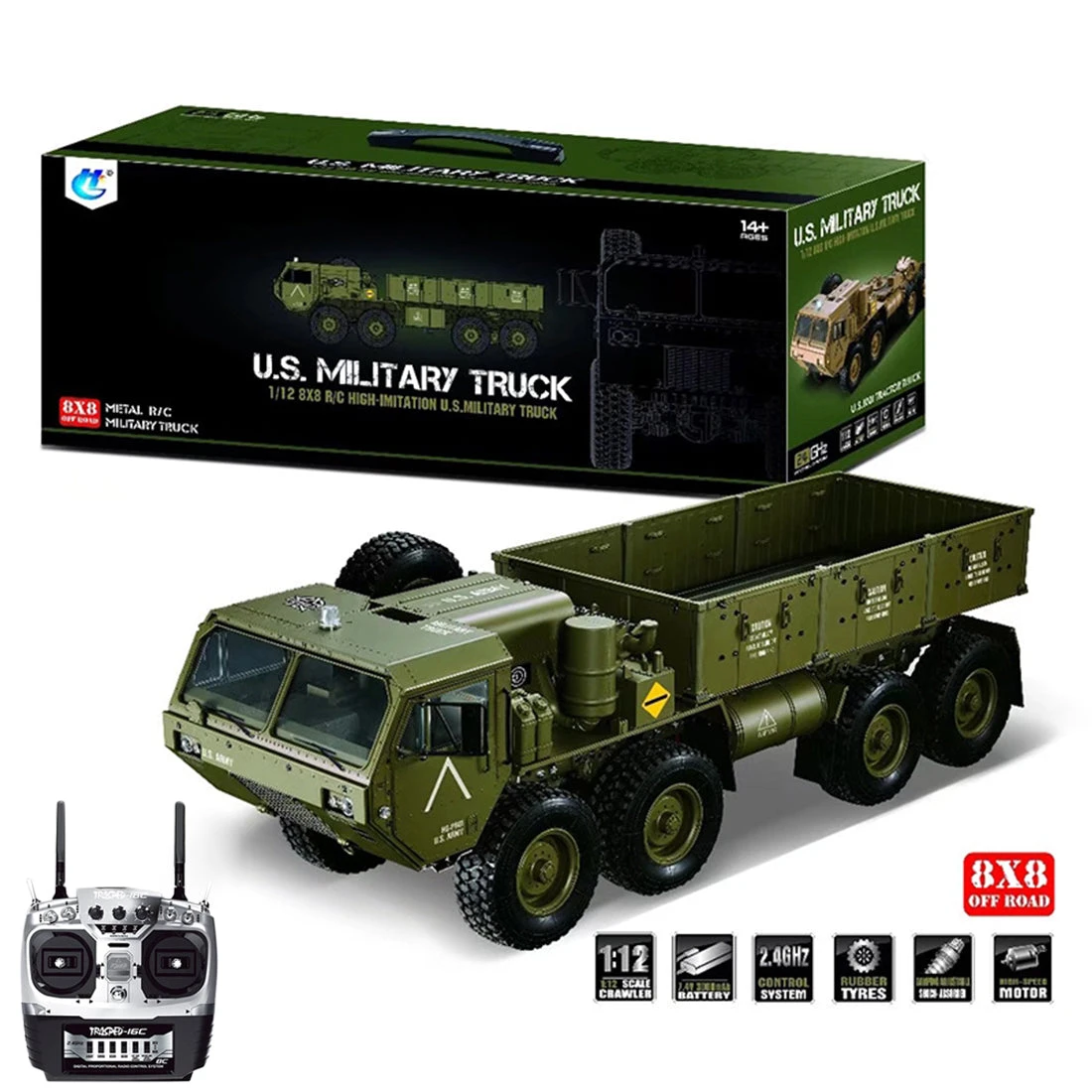 HG P802 1:12 2.4G RC Militray Truck 8x8 Remote Control Truck Model Heavy-duty Wheeled All Terrin Truck Kit - Sound And Light Version - Image 2