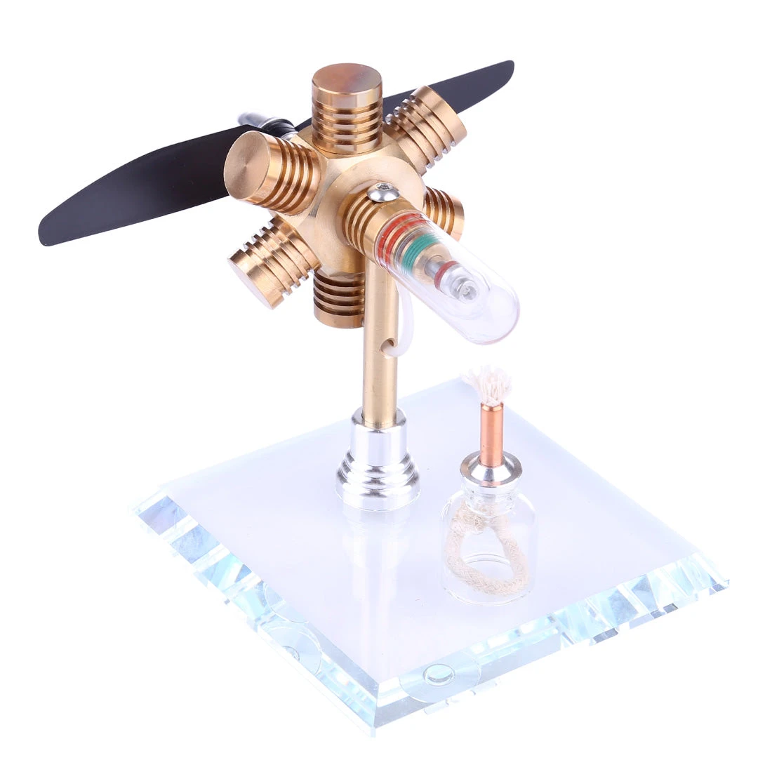 Stirling Engine Kit Hexagonal Shape Free-piston Stirling Engine Model With Propeller - Image 2