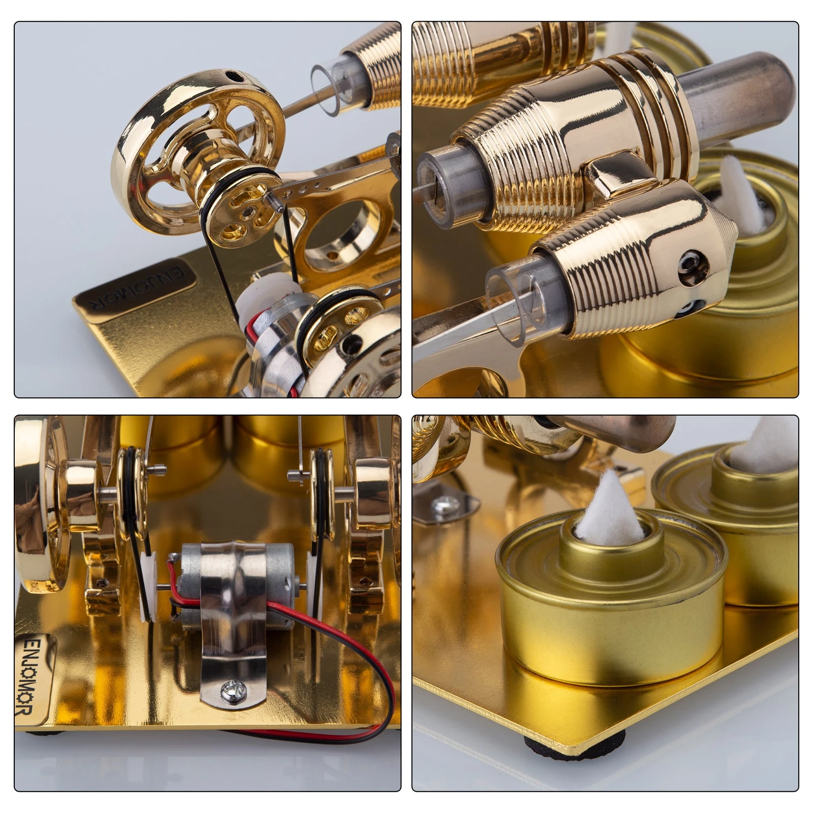 ENJOMOR Paratactic 4 Cylinder Hot Air Stirling Engine Model Mini Electric Generator With Light Bulb And Voltmeter - STEM Toy - Image 9