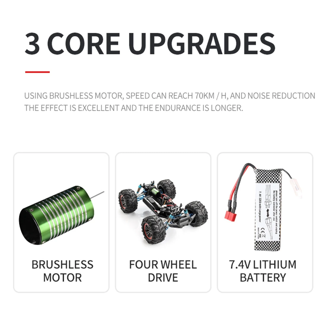 F19A 1/10 4WD 2.4G Metal Brushless High-speed Off-road Vehicle All-terrain Electric Climbing RC Car Monster Truck Model Toy With 3 Batteries - Black - Image 12