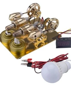 ENJOMOR Paratactic 4 Cylinder Hot Air Stirling Engine Model Mini Electric Generator With Light Bulb And Voltmeter - STEM Toy