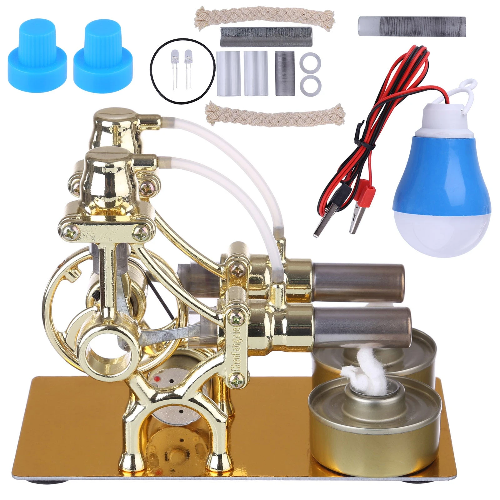 L-Type 2 Cylinder Stirling Engine Generator Model With LED Diode And Bulb Science Experiment Teaching Model Toy Collection - Image 2
