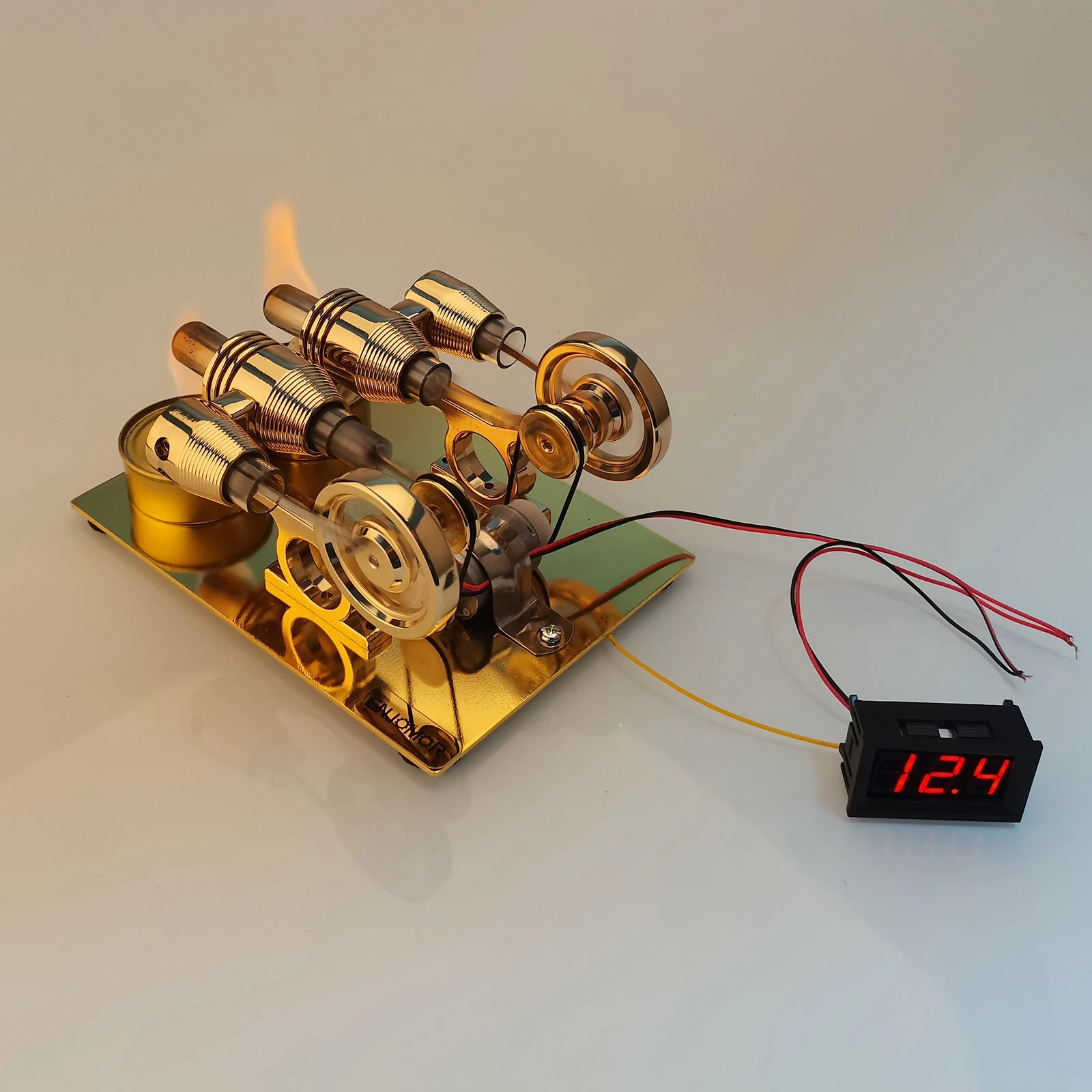 ENJOMOR Paratactic 4 Cylinder Hot Air Stirling Engine Model Mini Electric Generator With Light Bulb And Voltmeter - STEM Toy - Image 10