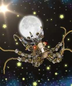 3D Metal Steampunk Galaxy Craft Puzzle Mechanical Octopus With Lamp Model DIY Assembly For Home Decor Creative Gift-2400PCS